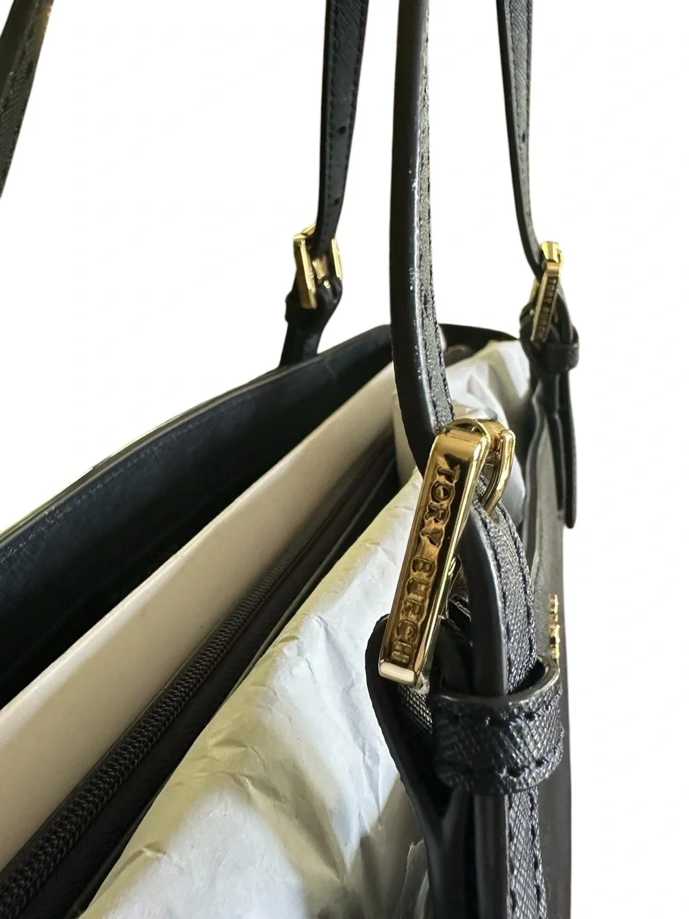 Tory Burch Emerson Large Navy Saffiano Leather Tote NWOT Dust Bag